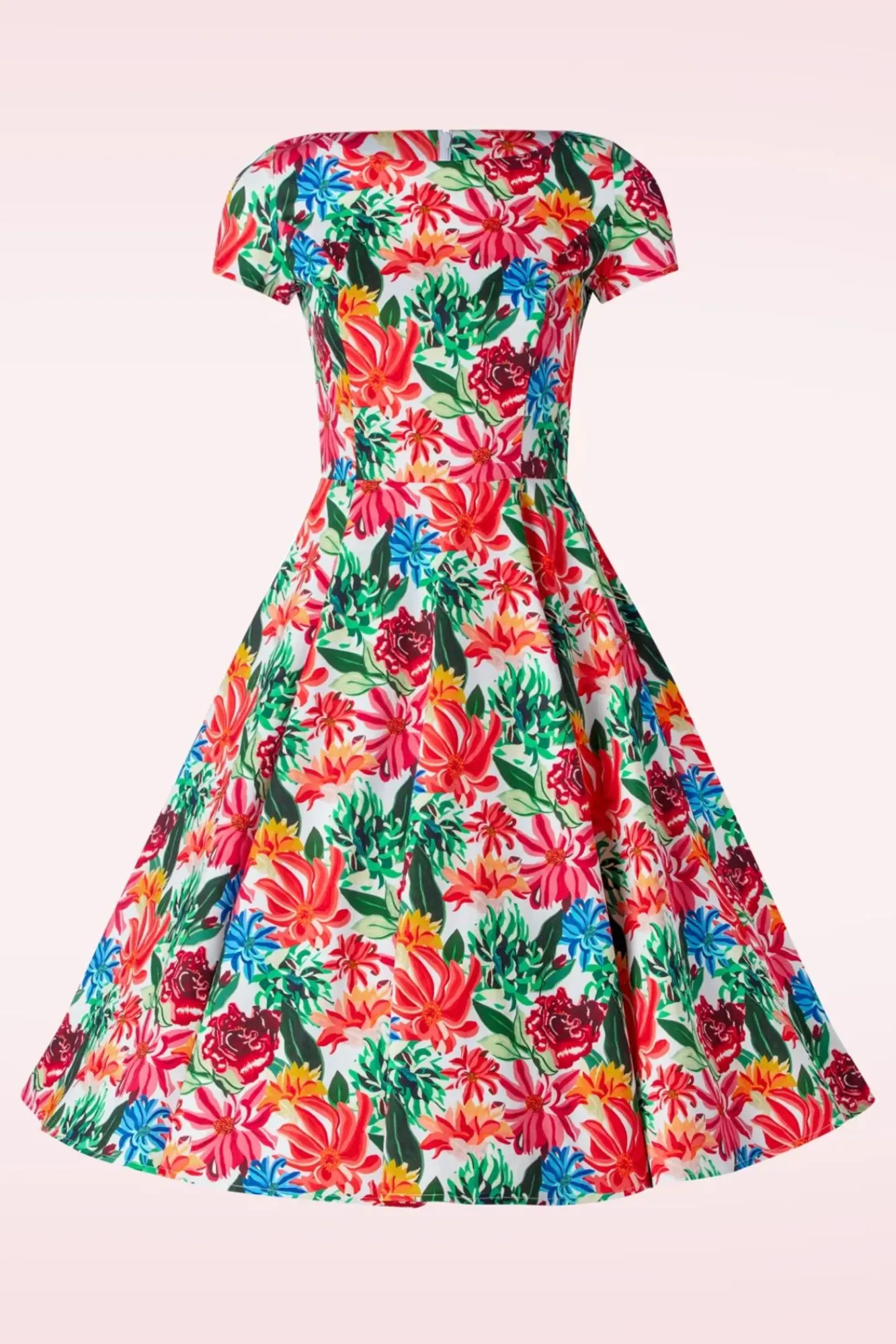 Outlet Topvintage Exclusive ~ Adriana Floral Swing Jurk Met Korte Mouwen In Multi Vrouwen Plus Size Jurken