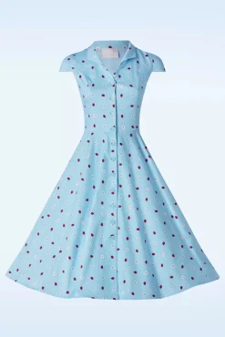 Discount Topvintage Exclusive ~ Angie Swing Jurk In Licht Blauw Met Lieveheersbeestjes Print Vrouwen Swing Jurken