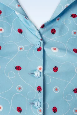 Discount Topvintage Exclusive ~ Angie Swing Jurk In Licht Blauw Met Lieveheersbeestjes Print Vrouwen Swing Jurken