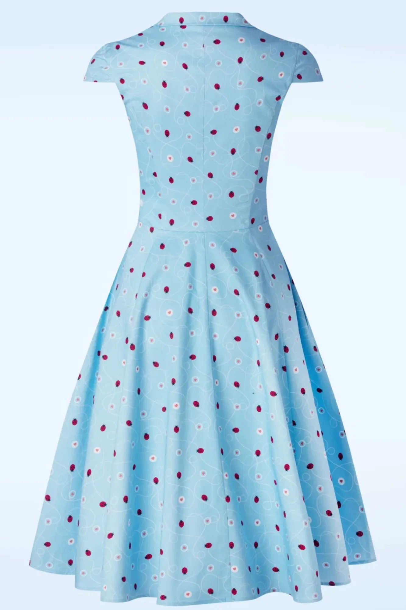 Discount Topvintage Exclusive ~ Angie Swing Jurk In Licht Blauw Met Lieveheersbeestjes Print Vrouwen Swing Jurken