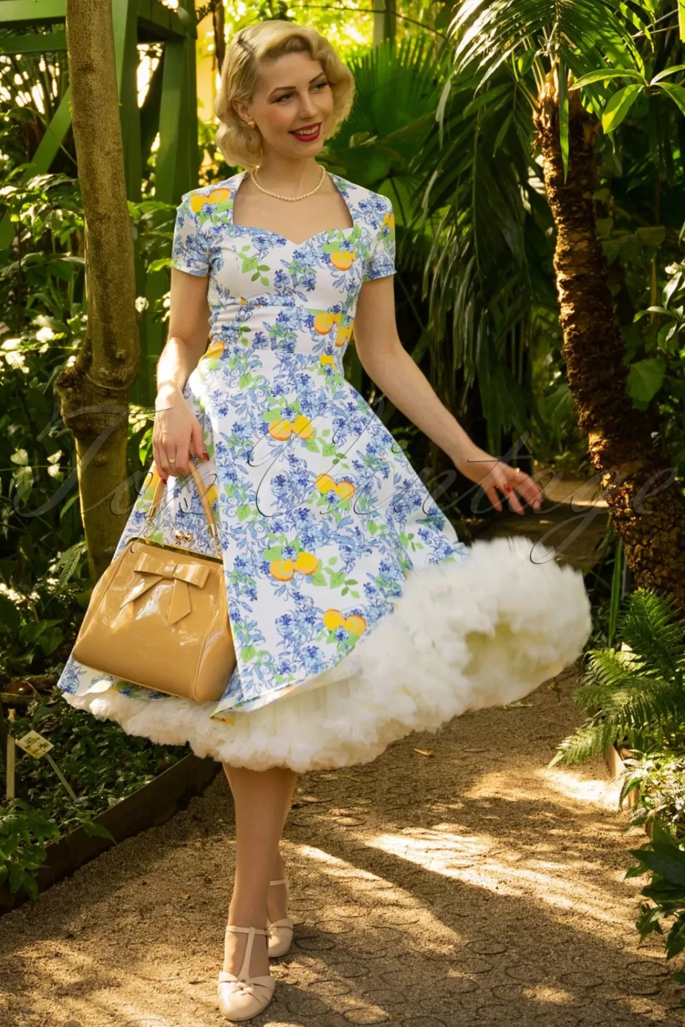 Online Topvintage Exclusive ~ Joliena Swingjurk In Wit En Blauw Vrouwen Plus Size Jurken