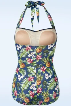 Best Tropical One Piece Halter Badpak In Blauw Vrouwen Badpakken