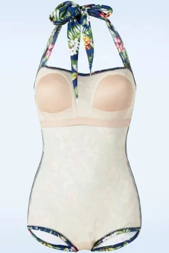 Best Tropical One Piece Halter Badpak In Blauw Vrouwen Badpakken