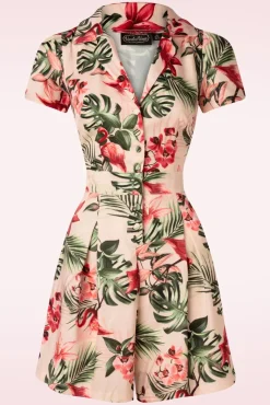 Discount Tropische Flamingo Button Up Playsuit In Licht Roze Vrouwen Playsuits & Jumpsuits