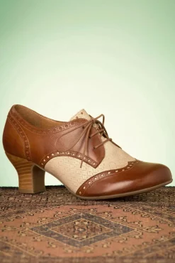 Best Tully Lederen Veterschoentjes In Cognac En Creme Vrouwen Booties & Laarzen