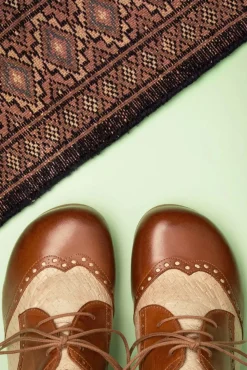 Best Tully Lederen Veterschoentjes In Cognac En Creme Vrouwen Booties & Laarzen
