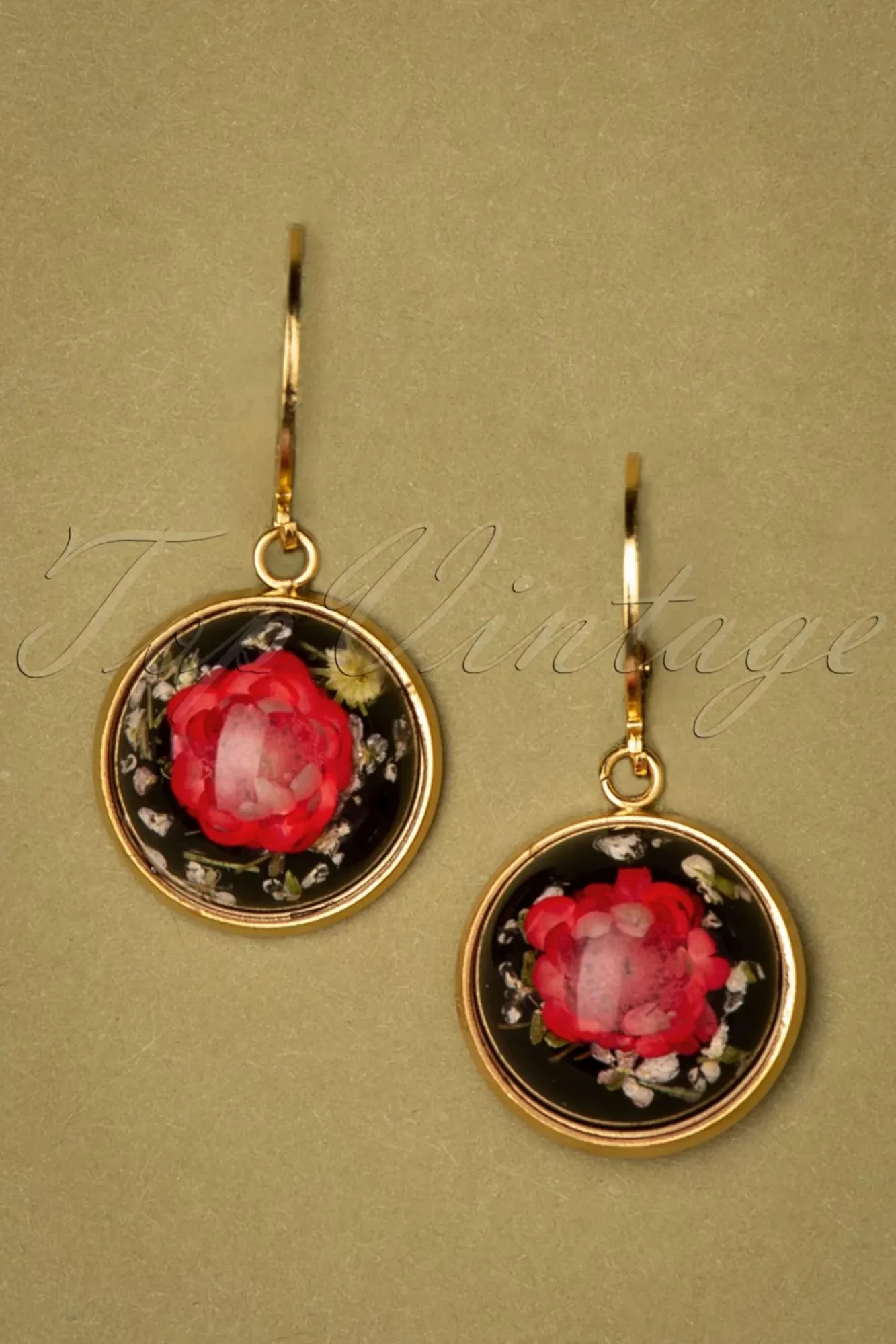 Online Vergulde Oorbellen Met Gedroogde Bloemen In Rood Vrouwen Sieraden