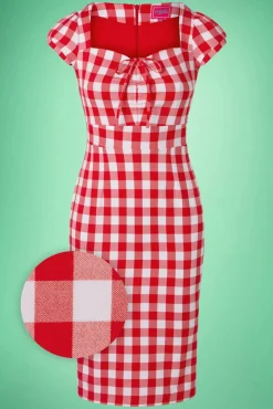 Clearance Virginia Penciljurk In Rood En Wit Gingham Vrouwen Strakke Jurken