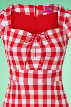 Clearance Virginia Penciljurk In Rood En Wit Gingham Vrouwen Strakke Jurken