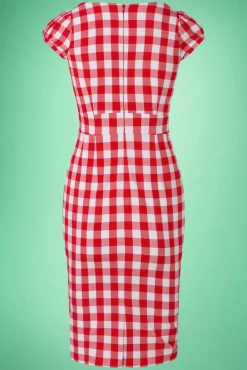 Clearance Virginia Penciljurk In Rood En Wit Gingham Vrouwen Strakke Jurken