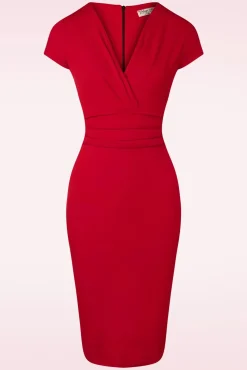 Clearance Vivien Pencil Jurk In Diep Rood Vrouwen Plus Size Jurken