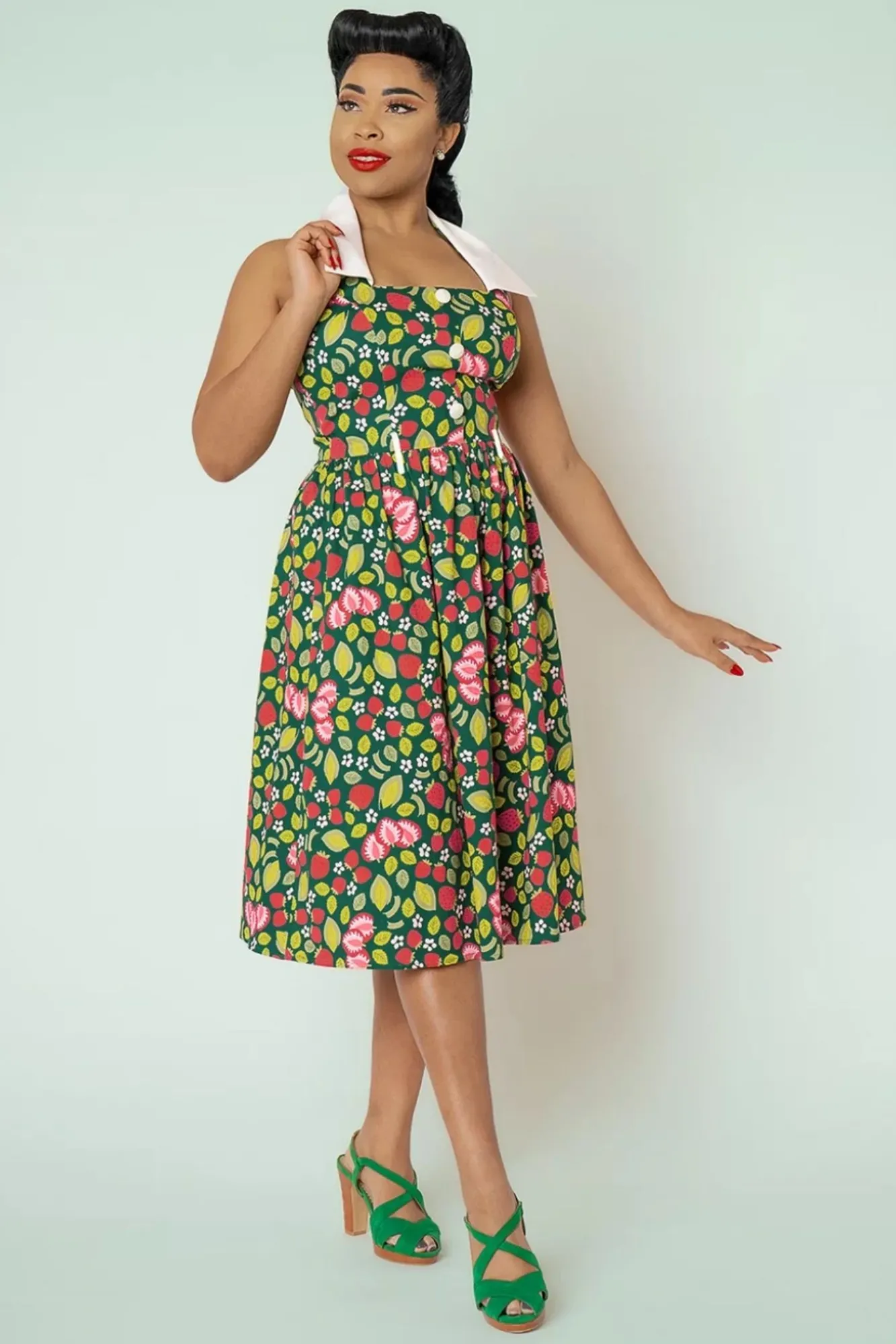 Hot Waverly Strawberry Patch Swing Jurk In Groen Vrouwen Swing Jurken