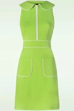 Zip Front Collared Sleeveless Jurk In Groen Vrouwen A Lijn Jurken
