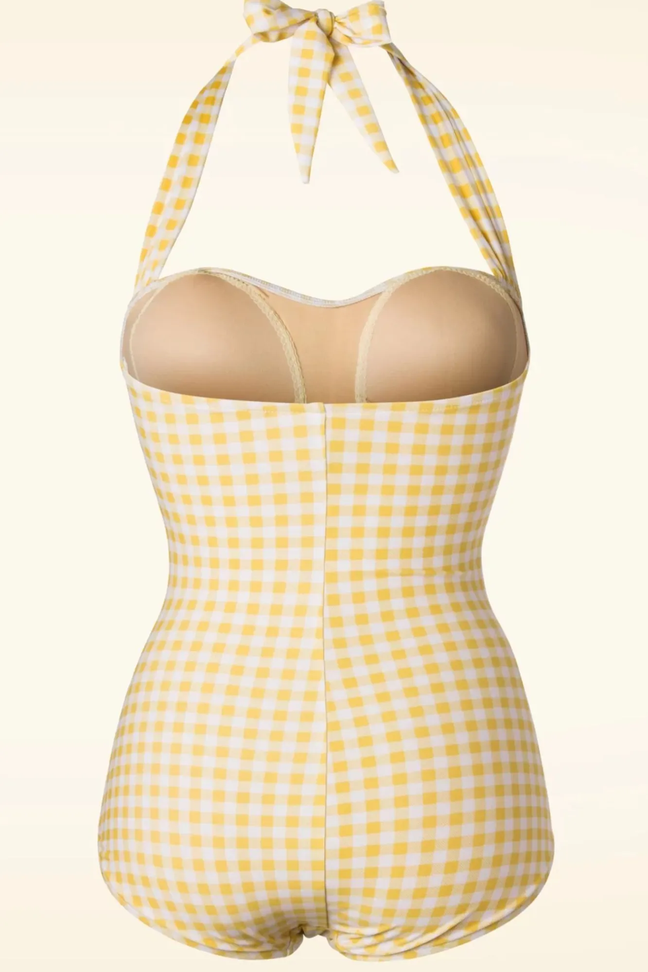 Clearance Zomer Gingham Badpak Uit Een Stuk In Geel En Wit Vrouwen Badpakken